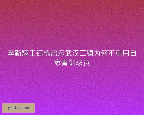 李新翔王钰栋启示武汉三镇为何不重用自家青训球员