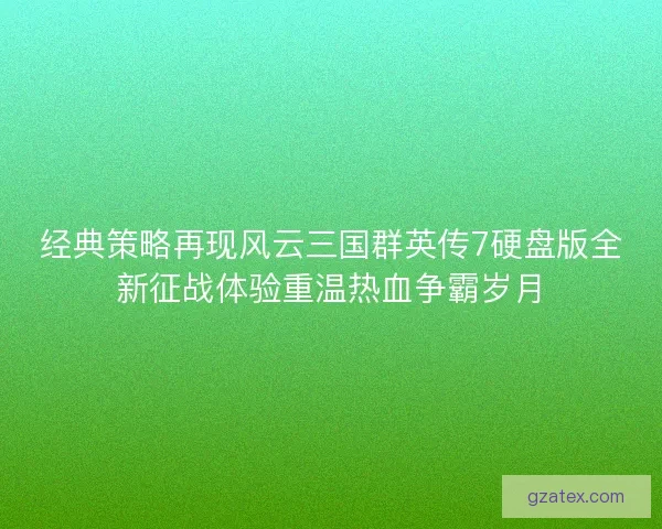 经典策略再现风云三国群英传7硬盘版全新征战体验重温热血争霸岁月